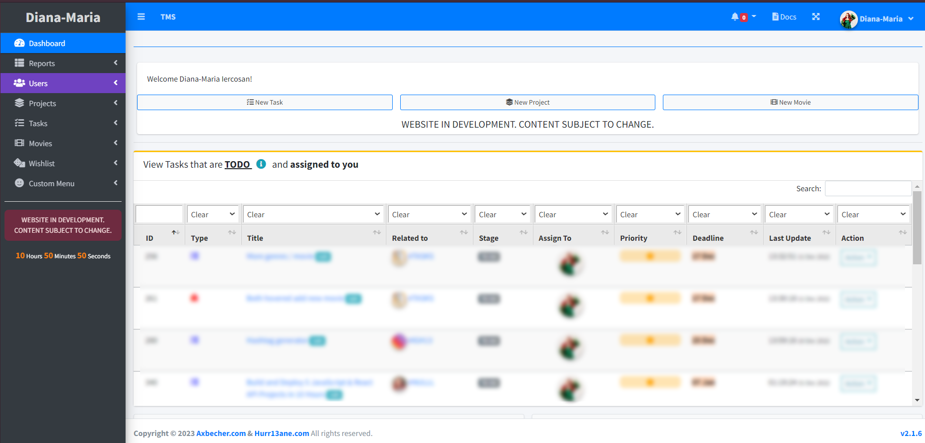 Tasks Platform Diana-Maria Iercosan Hurr13ane Project